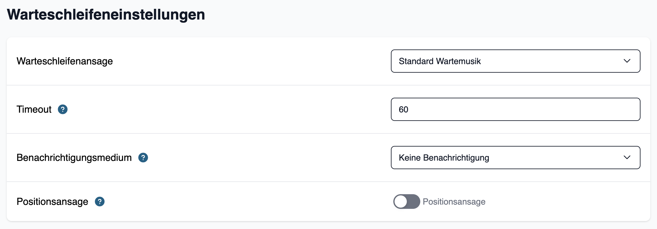 screenshot Warteschleifeneinstellungen